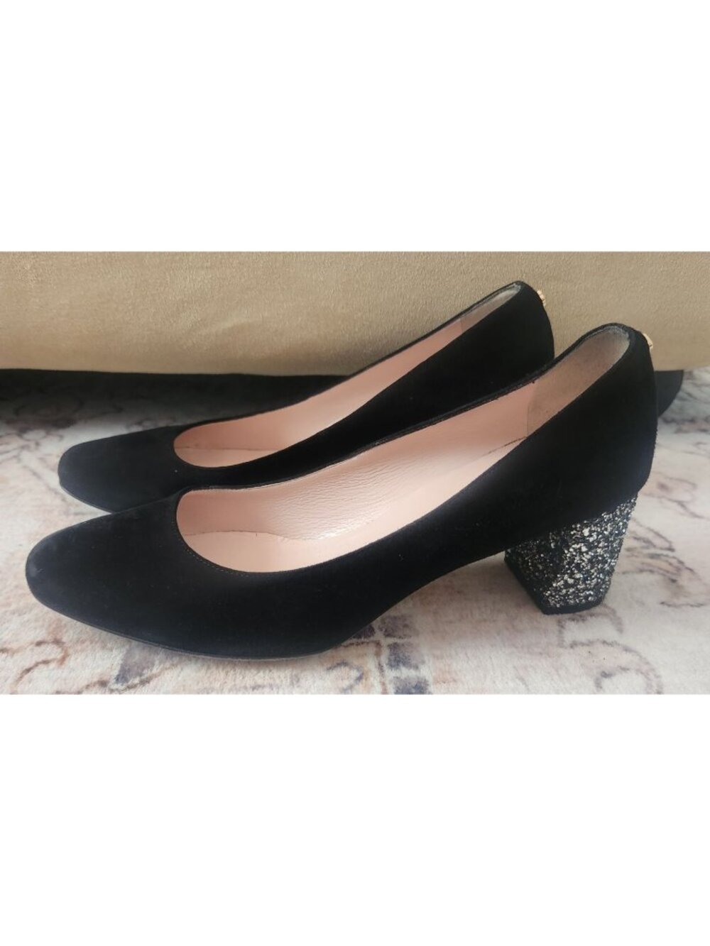 Kate Spade Women's Sz. 8.5 M Dolores Black Suede Glitter Heels